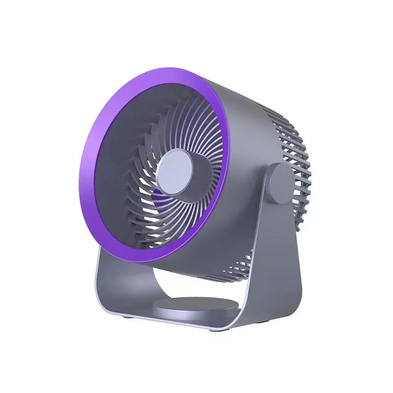 Gray charging mute wall-mounted fan with four blades, brushless motor, and USB power cable