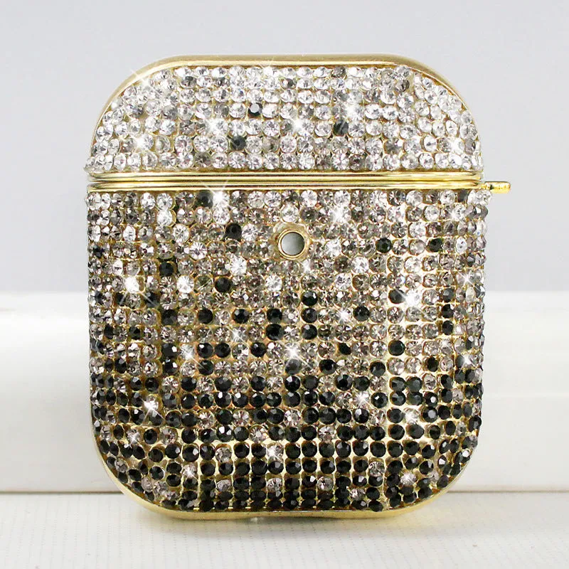 Wireless plating Bluetooth earphone cover drop-resistant PC flip rhinestone in black
