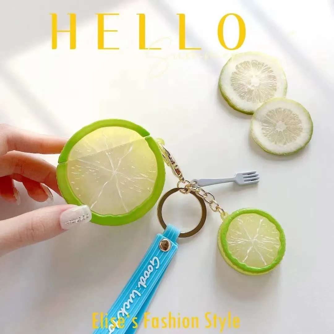 Creative lemon silicone headphone case for AirPods 1 2 3 Pro in yellow lemon and lime colours