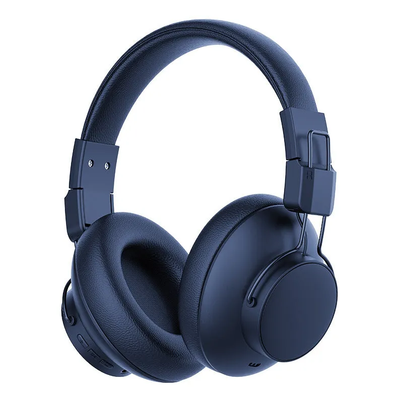 Black Bluetooth ANC wireless folding headset with microphone on a plain background