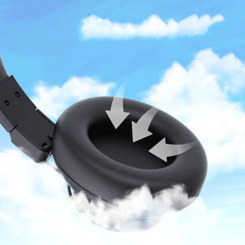 Black Bluetooth ANC wireless folding headset with microphone on a plain background