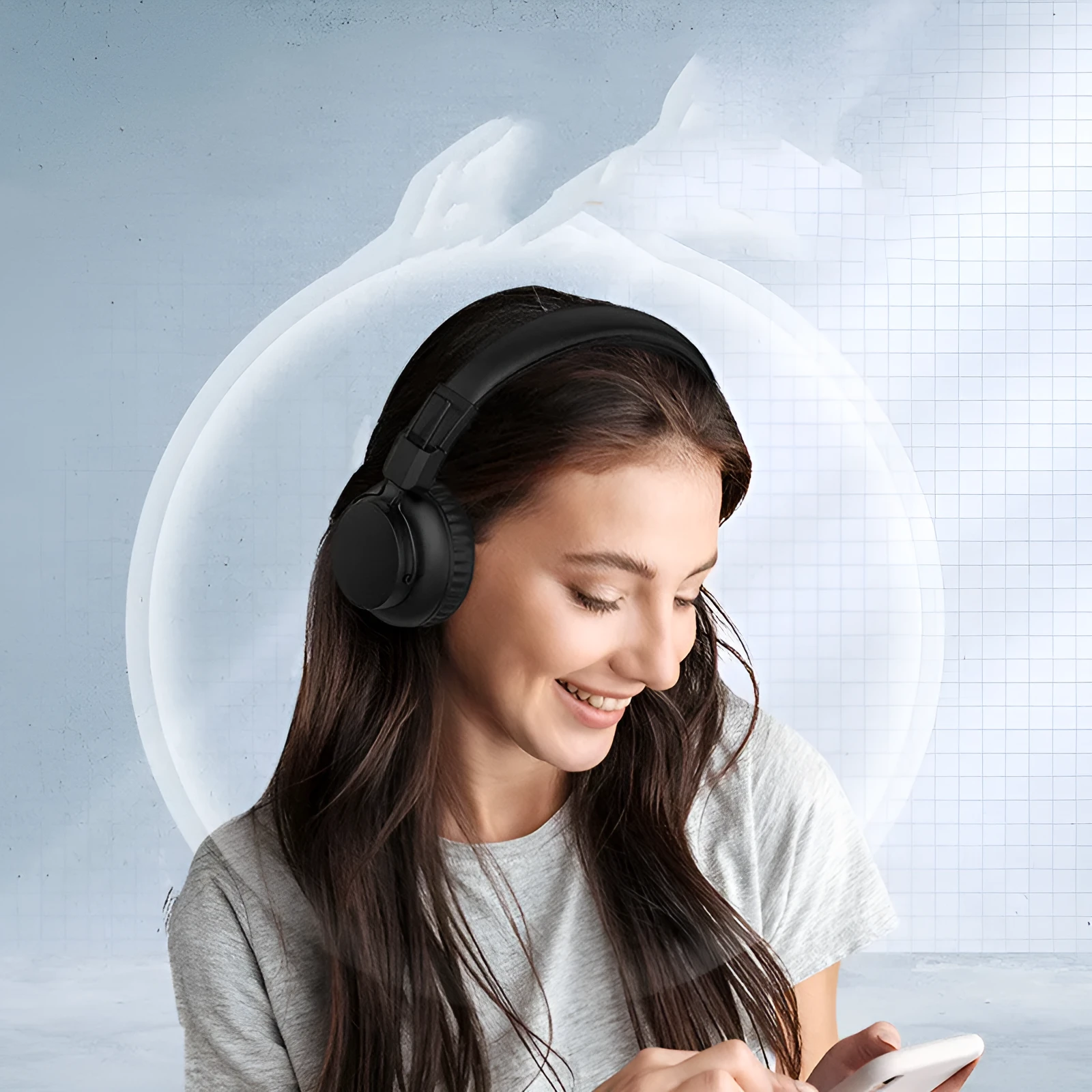 Black Bluetooth ANC wireless folding headset with microphone on a plain background