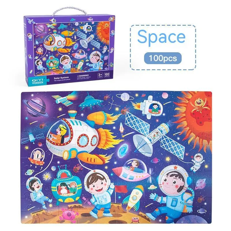Children's paper puzzle gift box with 100 pieces showing animal world design for ages 4-6