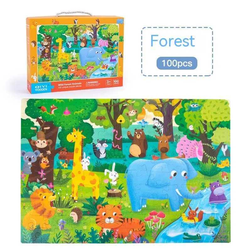 Children's paper puzzle gift box with 100 pieces showing animal world design for ages 4-6