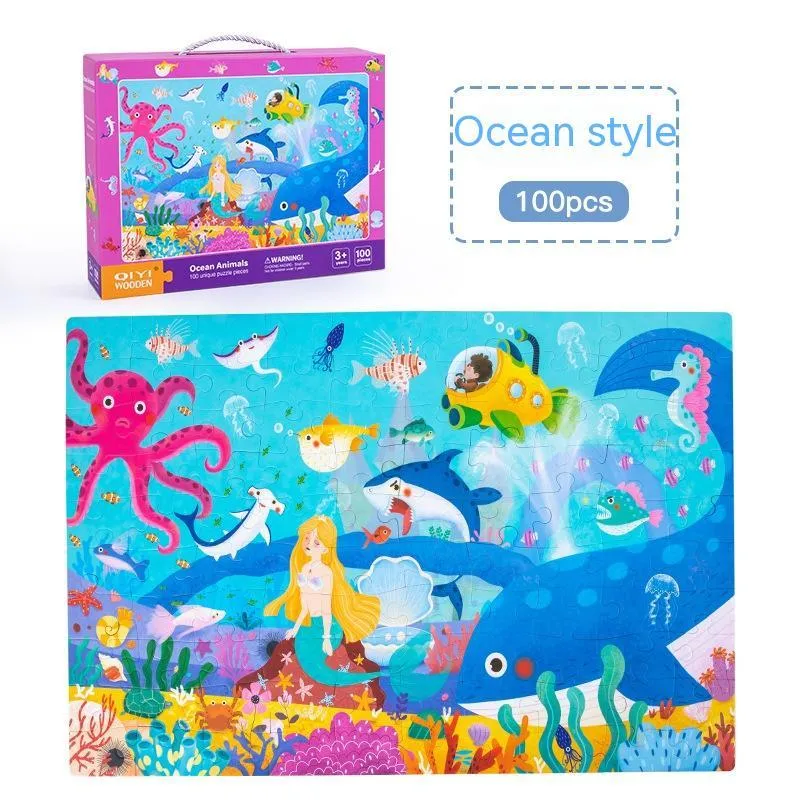 Children's paper puzzle gift box with 100 pieces showing animal world design for ages 4-6