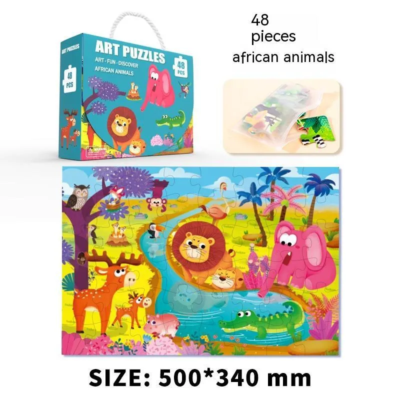 Children's paper puzzle gift box with 100 pieces showing animal world design for ages 4-6