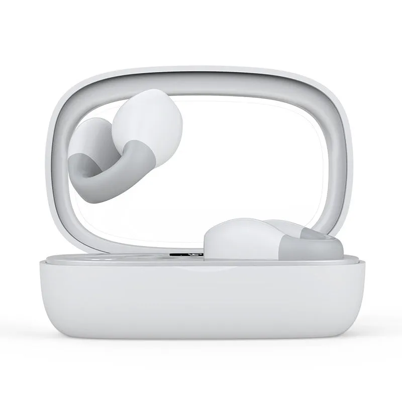 Holographic Acoustic clip-on Bluetooth headset in white with digital display screen and clip attachment
