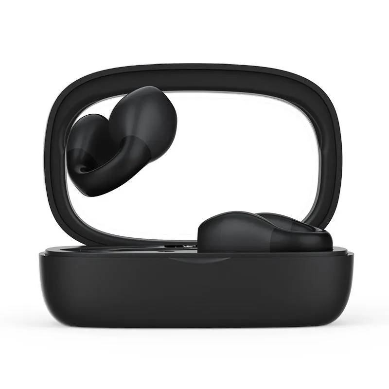 Holographic Acoustic clip-on Bluetooth headset in white with digital display screen and clip attachment