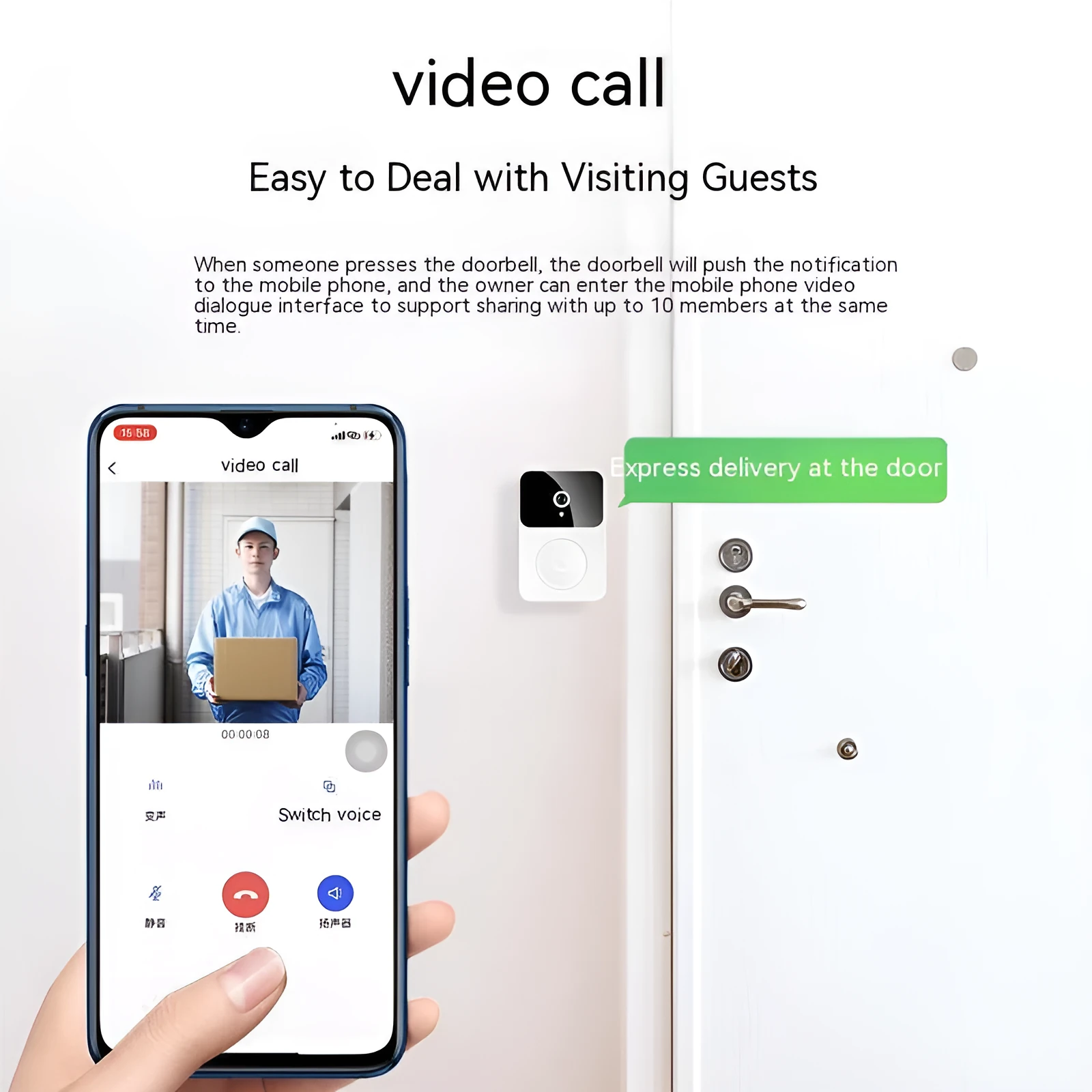 Intelligent Visual Doorbell X9 wireless remote USB-powered plastic doorbell unit with chime for home and office
