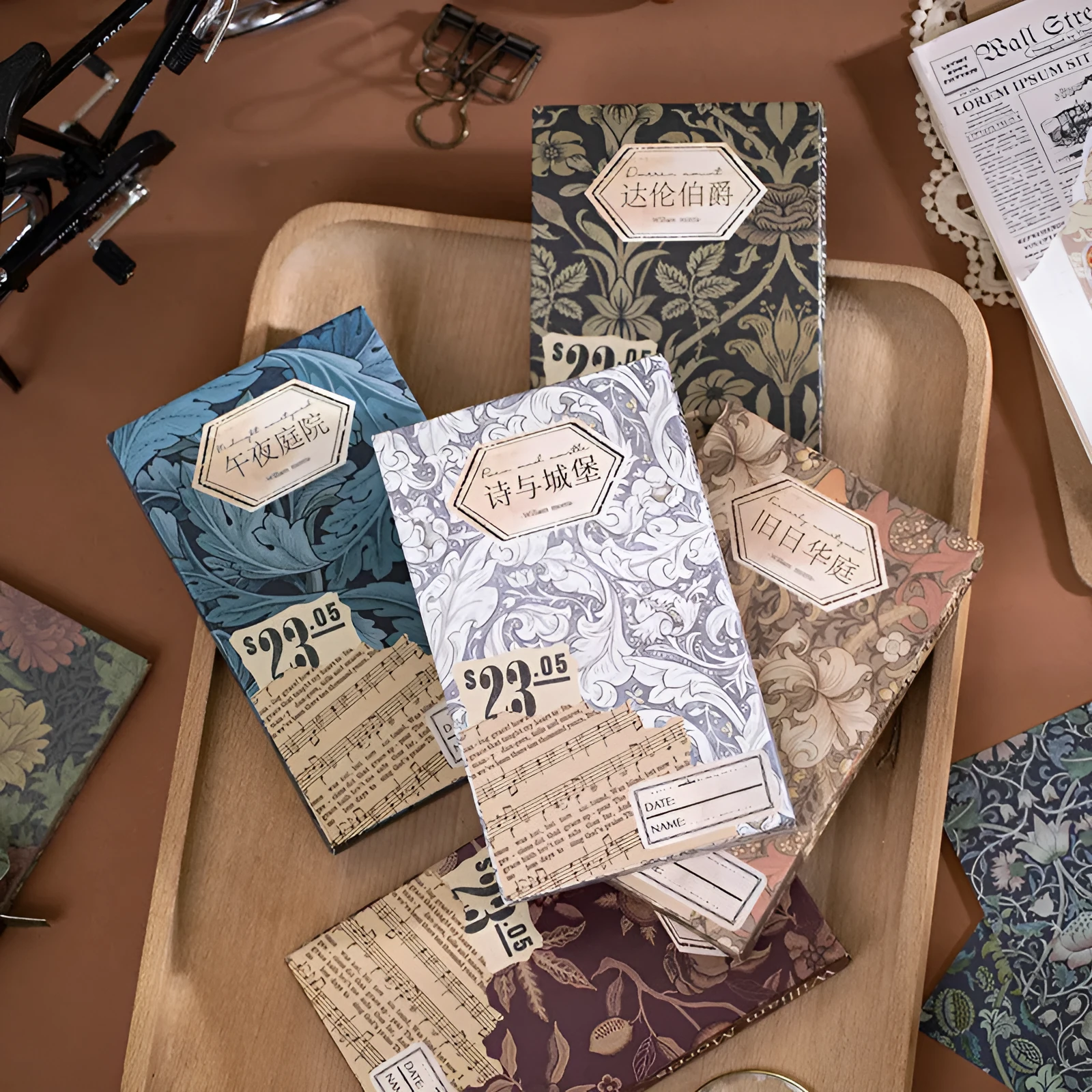 Retro artistic decorative base paper set with 60 sheets of cambric paper in 8x13cm size, plastic sealed packaging