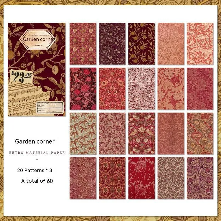 Retro artistic decorative base paper set with 60 sheets of cambric paper in 8x13cm size, plastic sealed packaging