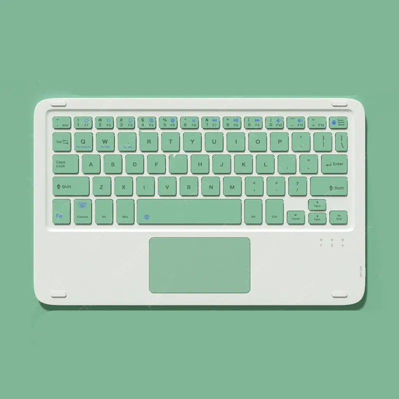 Pink Bluetooth touch keyboard and mute wireless mouse combo with USB charging cable on white background