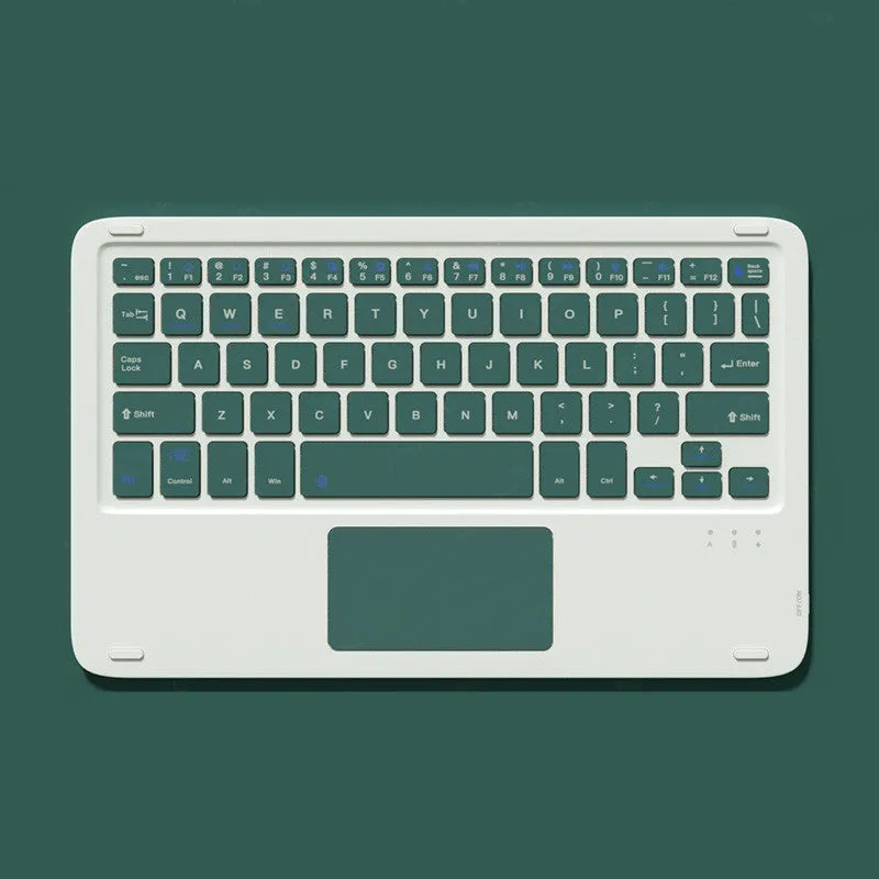 Pink Bluetooth touch keyboard and mute wireless mouse combo with USB charging cable on white background
