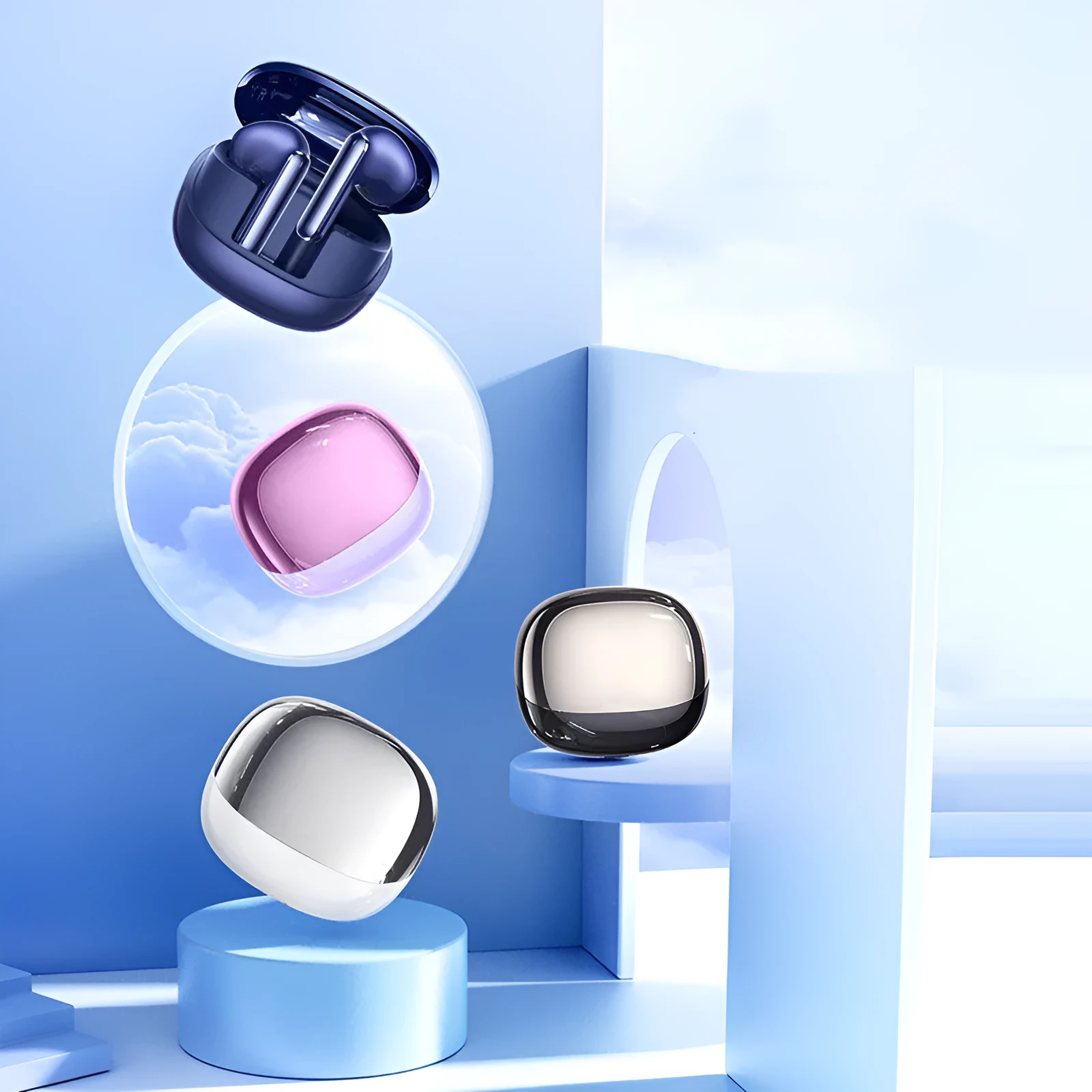 Wireless compact mini Bluetooth headset in pearl white with charging case
