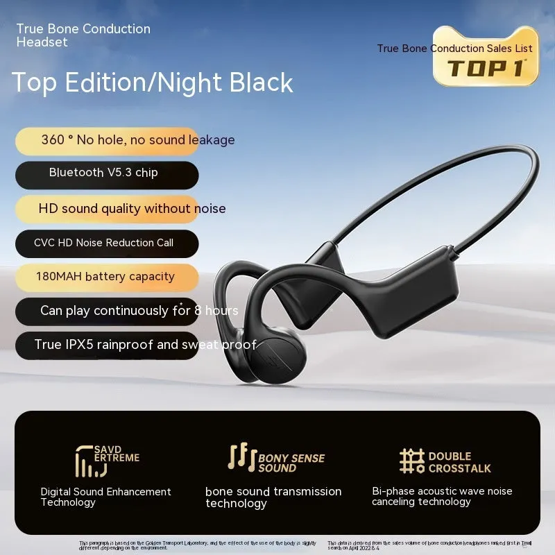 Real bone conduction Bluetooth headset in Black Top Version with ABS material and non-in-ear design