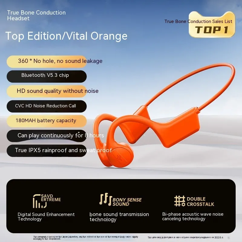 Real bone conduction Bluetooth headset in Black Top Version with ABS material and non-in-ear design