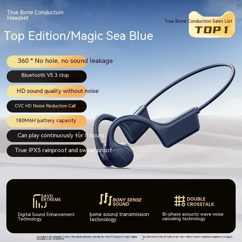 Real bone conduction Bluetooth headset in Black Top Version with ABS material and non-in-ear design