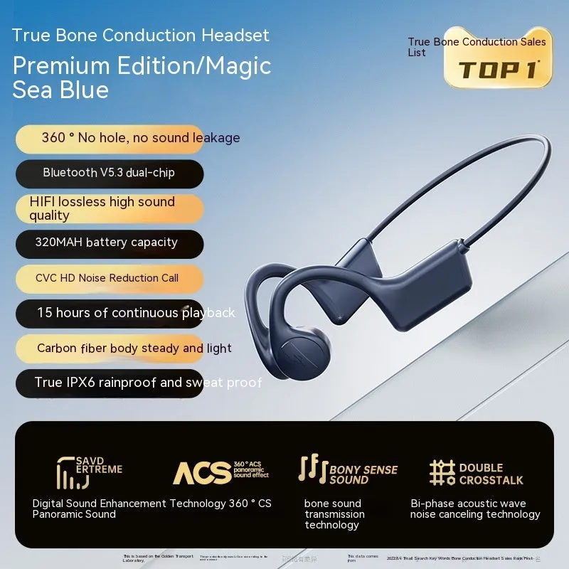 Real bone conduction Bluetooth headset in Black Top Version with ABS material and non-in-ear design