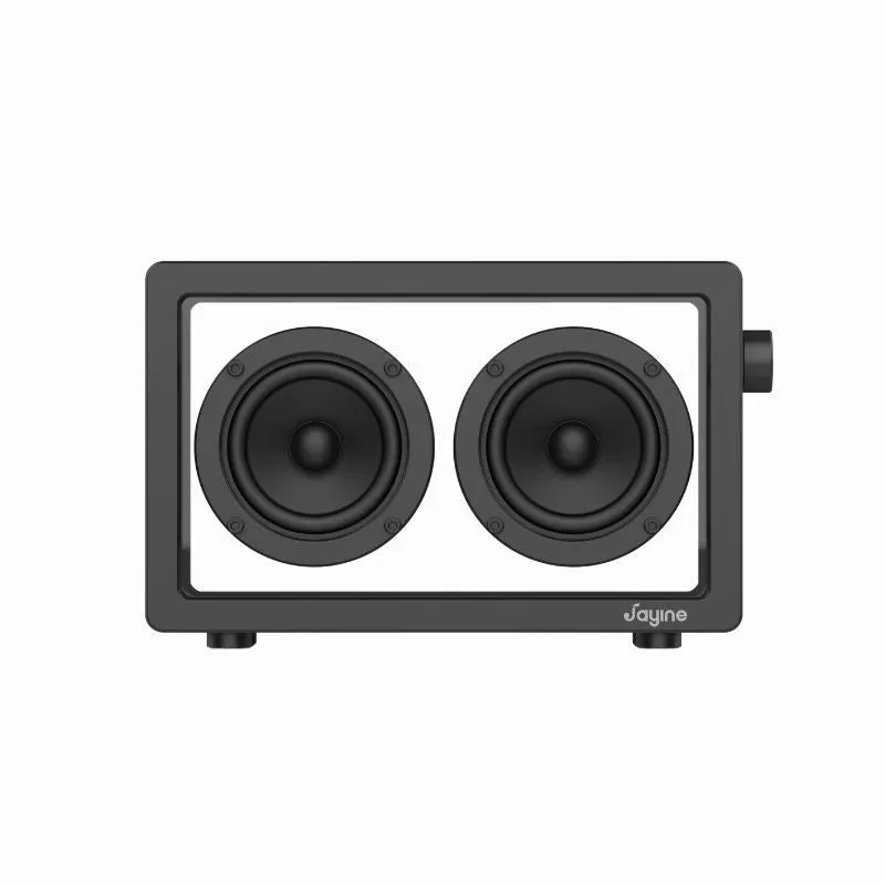 High-power bass wireless Bluetooth speaker in black showing front grille with dustproof housing and control panel