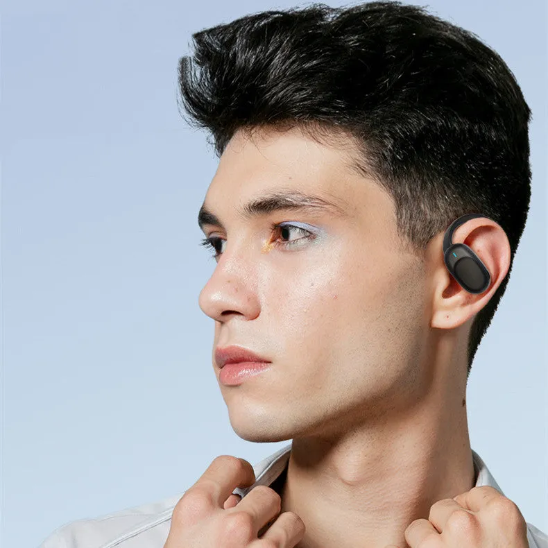 Non in-ear air conduction Bluetooth headset in black with breathing light, rotatable JM05 model on white background