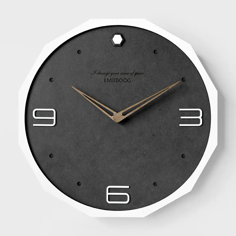 Nordic minimalist 12-inch round wall clock with perforated numerals in four colour options