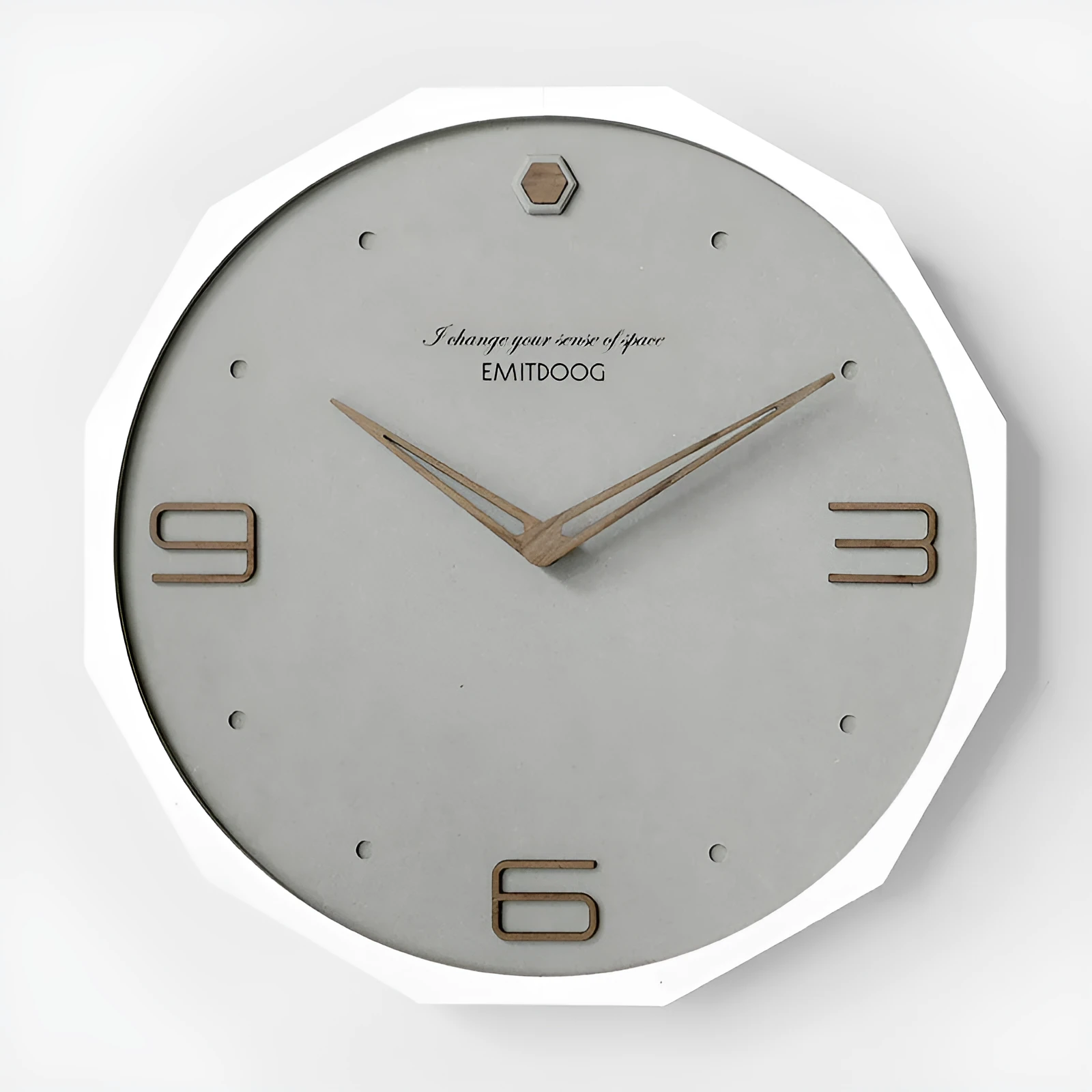 Nordic minimalist 12-inch round wall clock with perforated numerals in four colour options