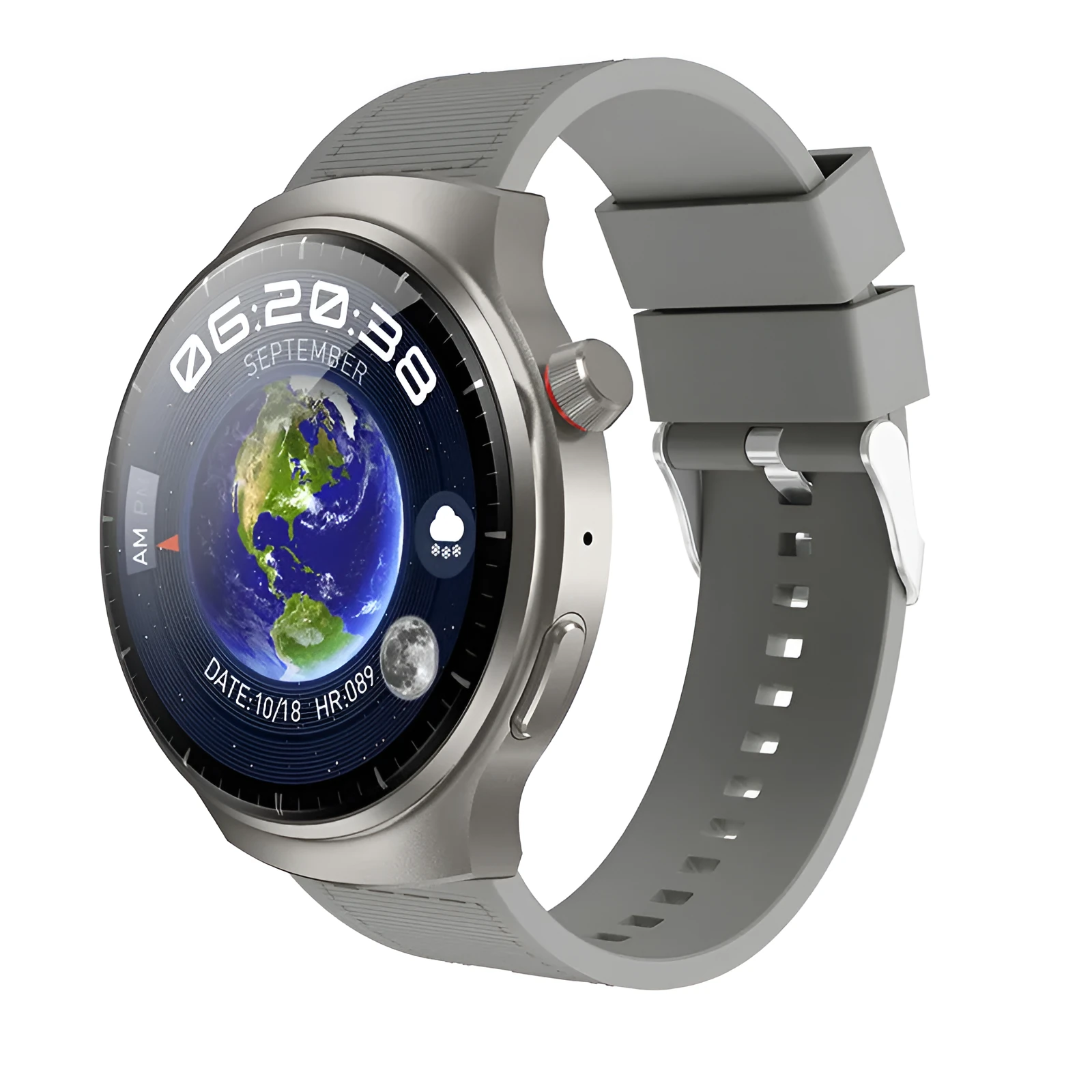 Bluetooth smart watch with blood pressure heart rate camera on black silicone band