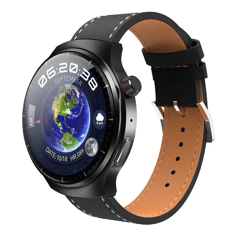 Bluetooth smart watch with blood pressure heart rate camera on black silicone band