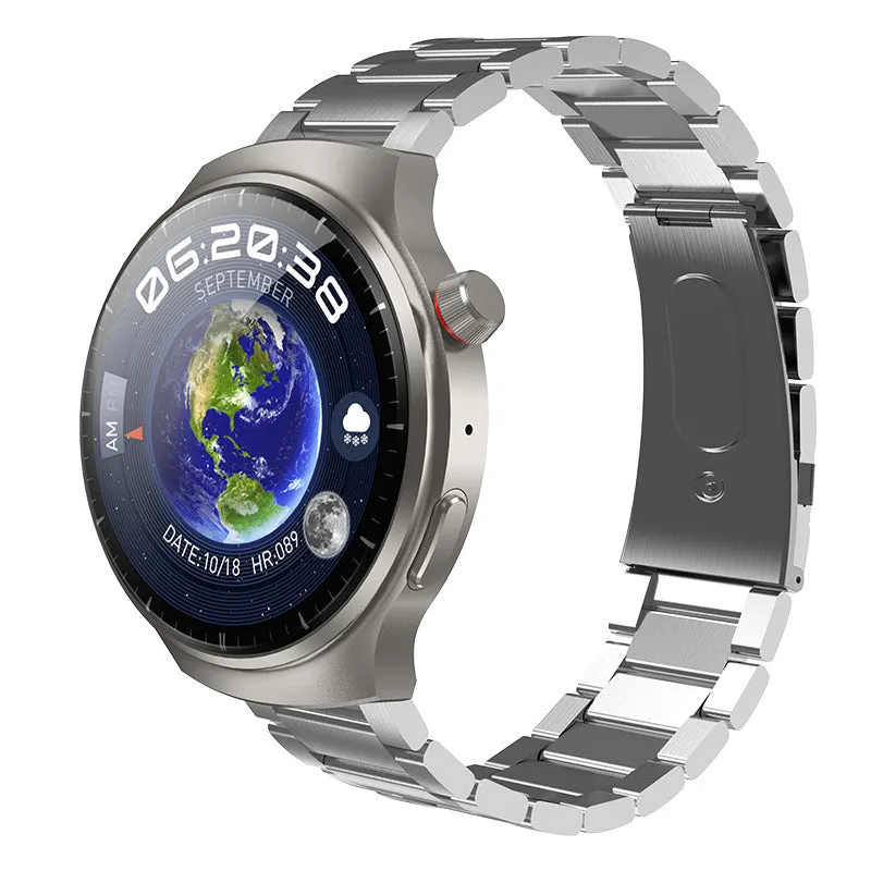Bluetooth smart watch with blood pressure heart rate camera on black silicone band