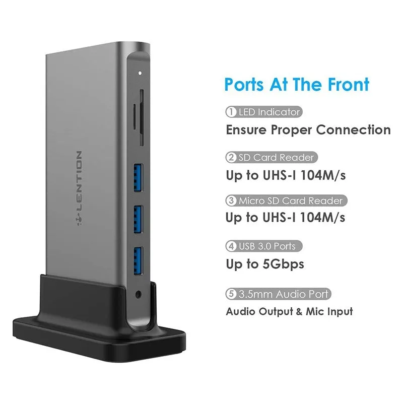 Plastic 11-in-1 USB-C docking station in deep space grey with multiple ports including HDMI, VGA, USB, and Ethernet