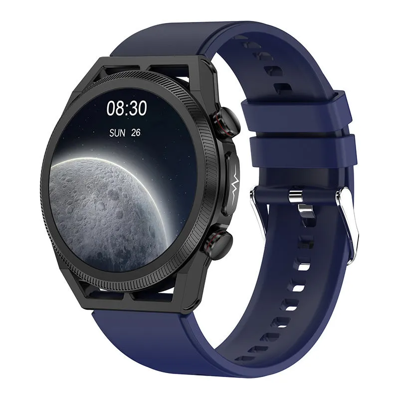Non-invasive blood sugar smart watch with 1.39 inch IPS screen and metal alloy shell on a black background