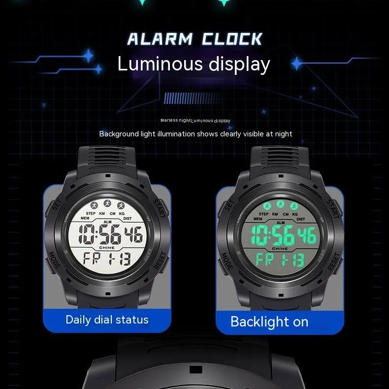 Men's Korean-style simple multi-functional electronic watch with green silicone strap and 50mm dial