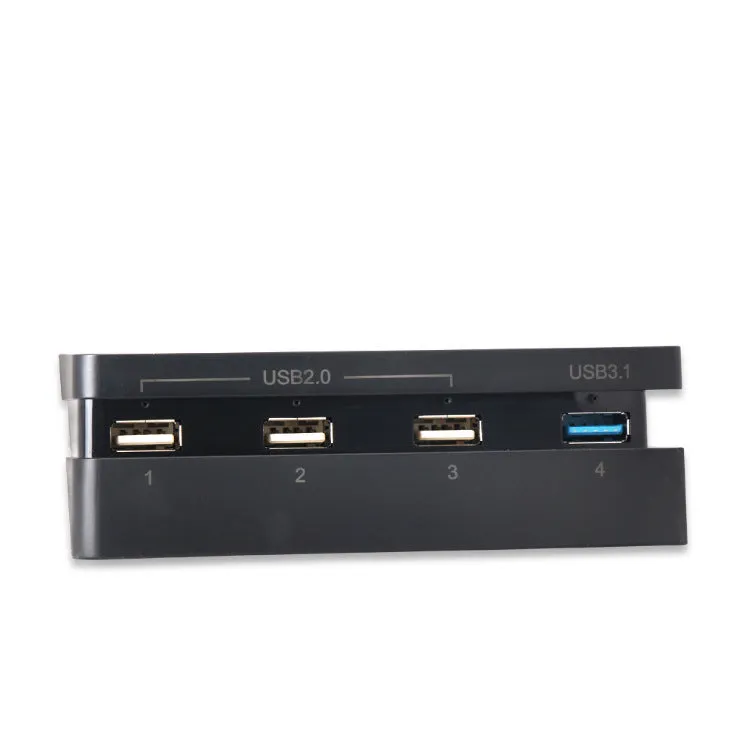 Black PS4 Slim USB hub extender with USB 2.0 and 3.0 ports for console expansion