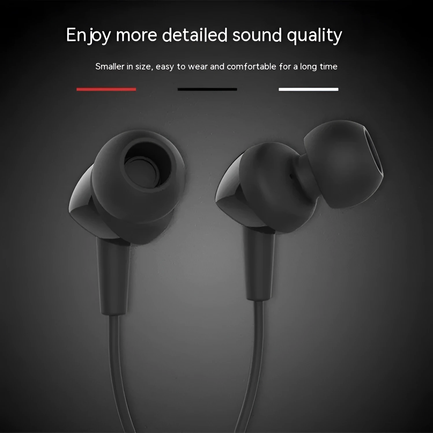 In-ear wired earphone with dynamic bass boost subwoofer in black, 3.5mm plug, 1.2m cable, with microphone