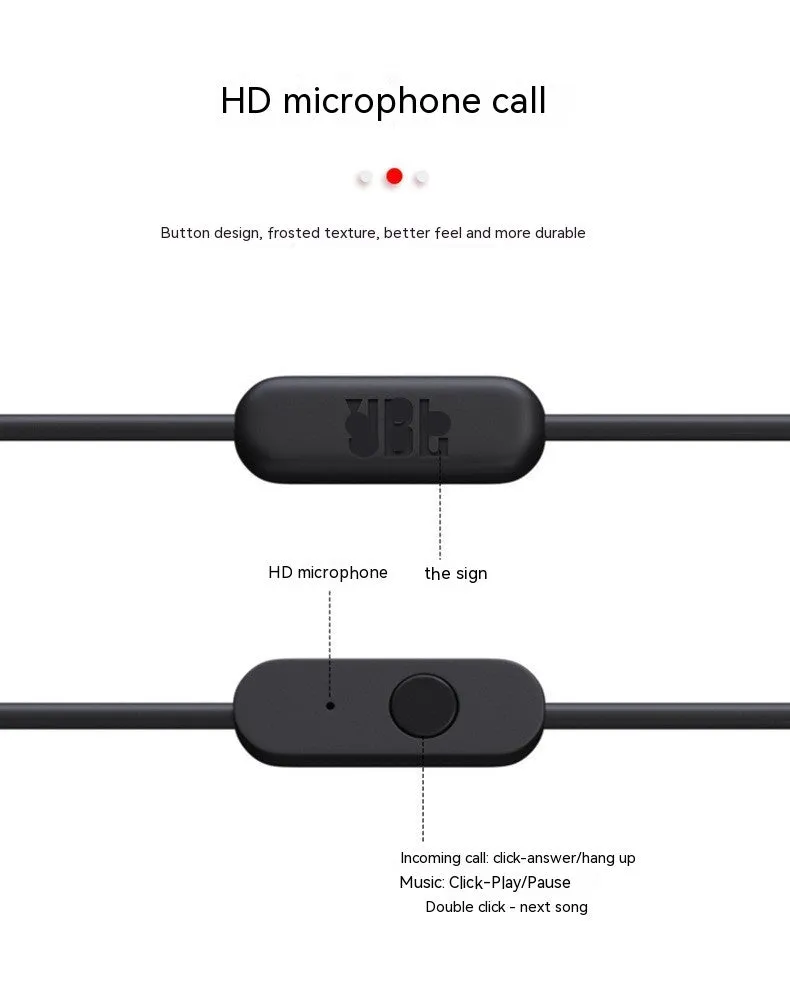 In-ear wired earphone with dynamic bass boost subwoofer in black, 3.5mm plug, 1.2m cable, with microphone