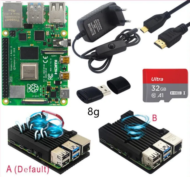 Raspberry Pi 4B development kit with 2G 4G 8G RAM options and EU power supply