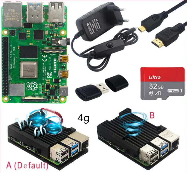 Raspberry Pi 4B development kit with 2G 4G 8G RAM options and EU power supply