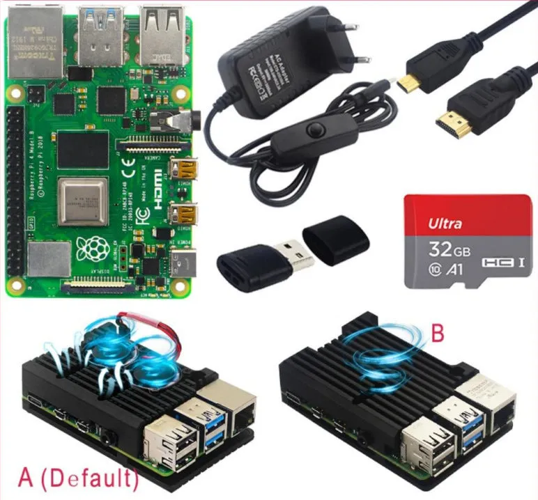 Raspberry Pi 4B development kit with 2G 4G 8G RAM options and EU power supply