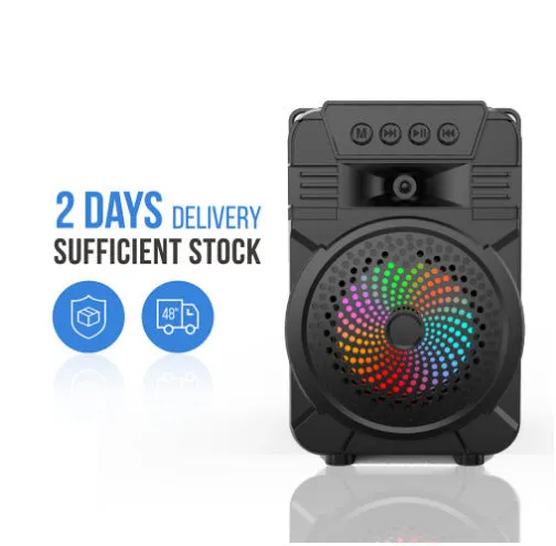 Black ABS Bluetooth speaker with outdoor portable microphone and subwoofer 140x210x109mm 600g