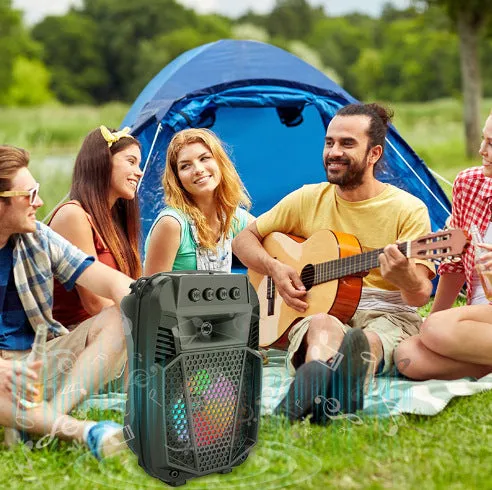Black ABS Bluetooth speaker with outdoor portable microphone and subwoofer 140x210x109mm 600g