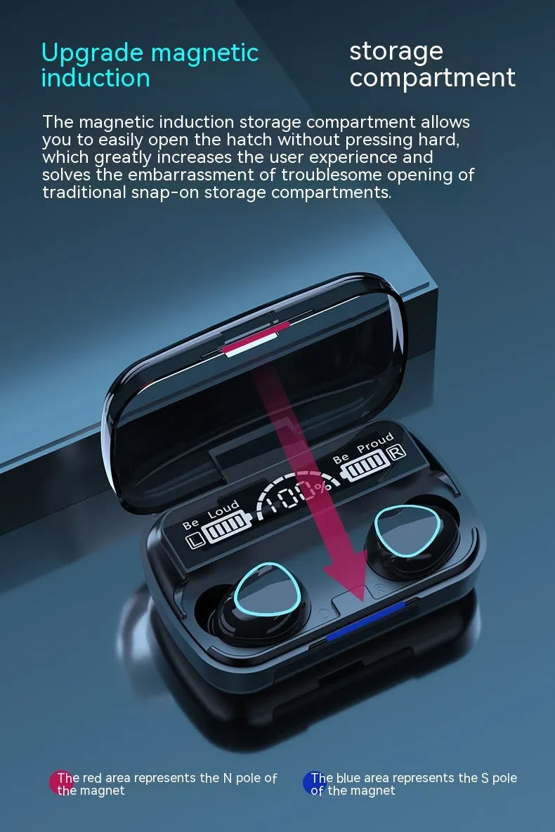 Men in-ear wireless Bluetooth headset with noise reduction, waterproof, ultra-long battery, black plastic build
