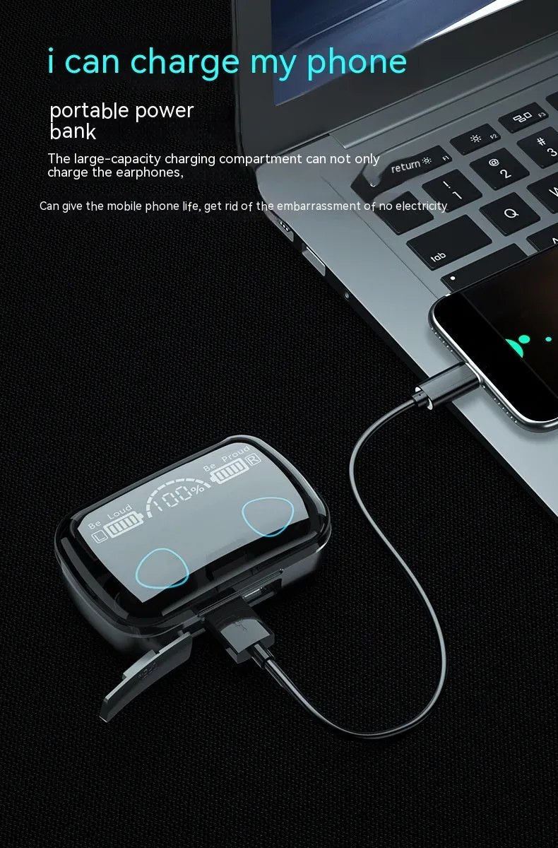 Men in-ear wireless Bluetooth headset with noise reduction, waterproof, ultra-long battery, black plastic build