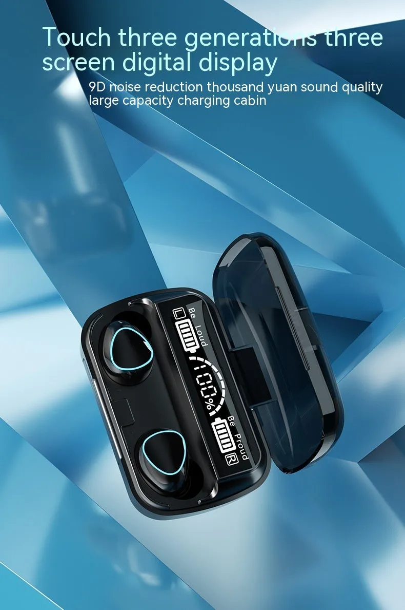 Men in-ear wireless Bluetooth headset with noise reduction, waterproof, ultra-long battery, black plastic build