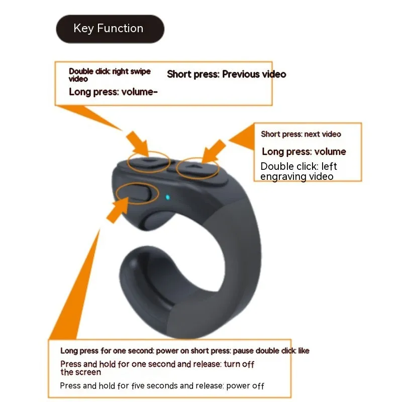 Black plastic Bluetooth remote control for phone photography with charging compartment