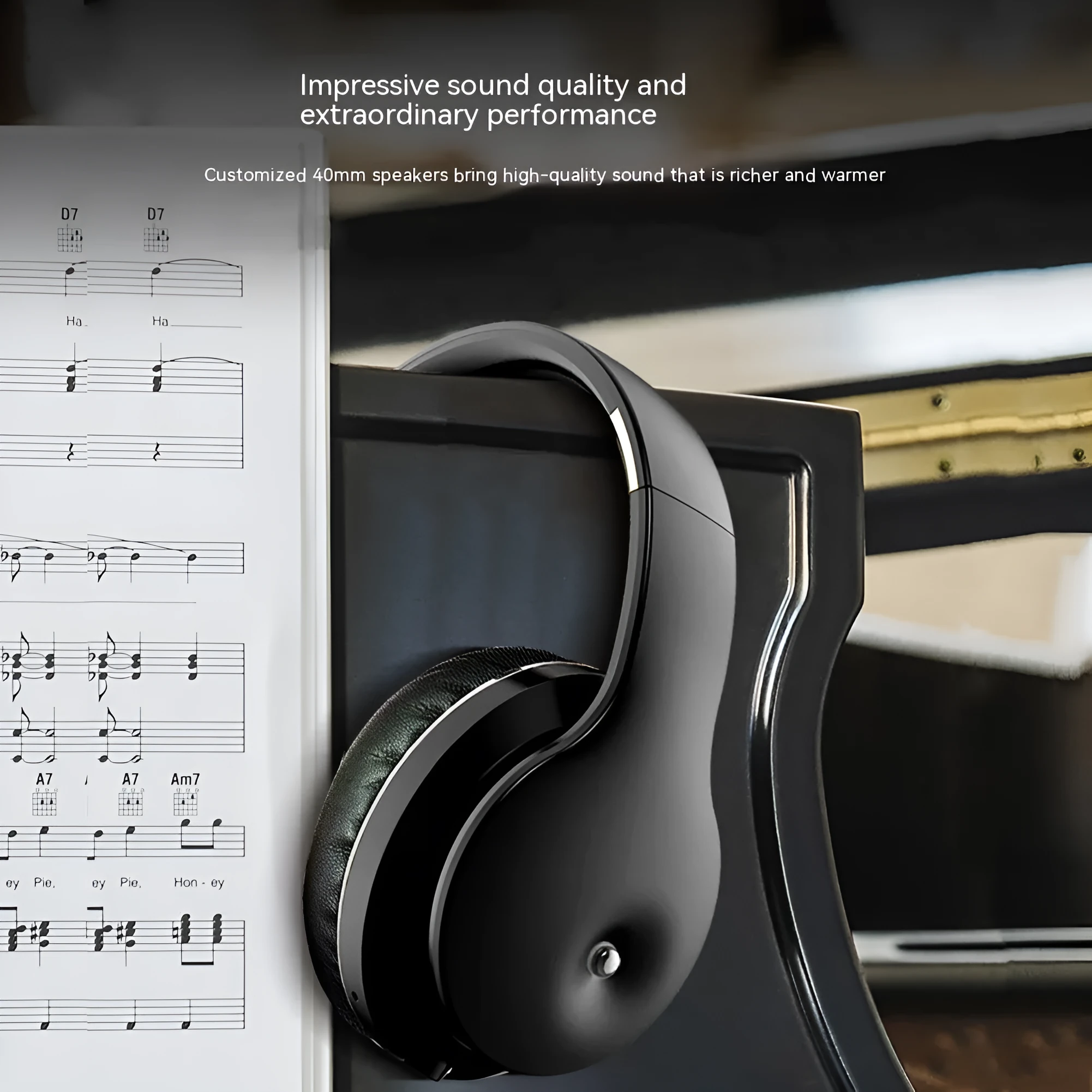 Wireless Bluetooth headset sports running headworn in gold with battery display and NFC