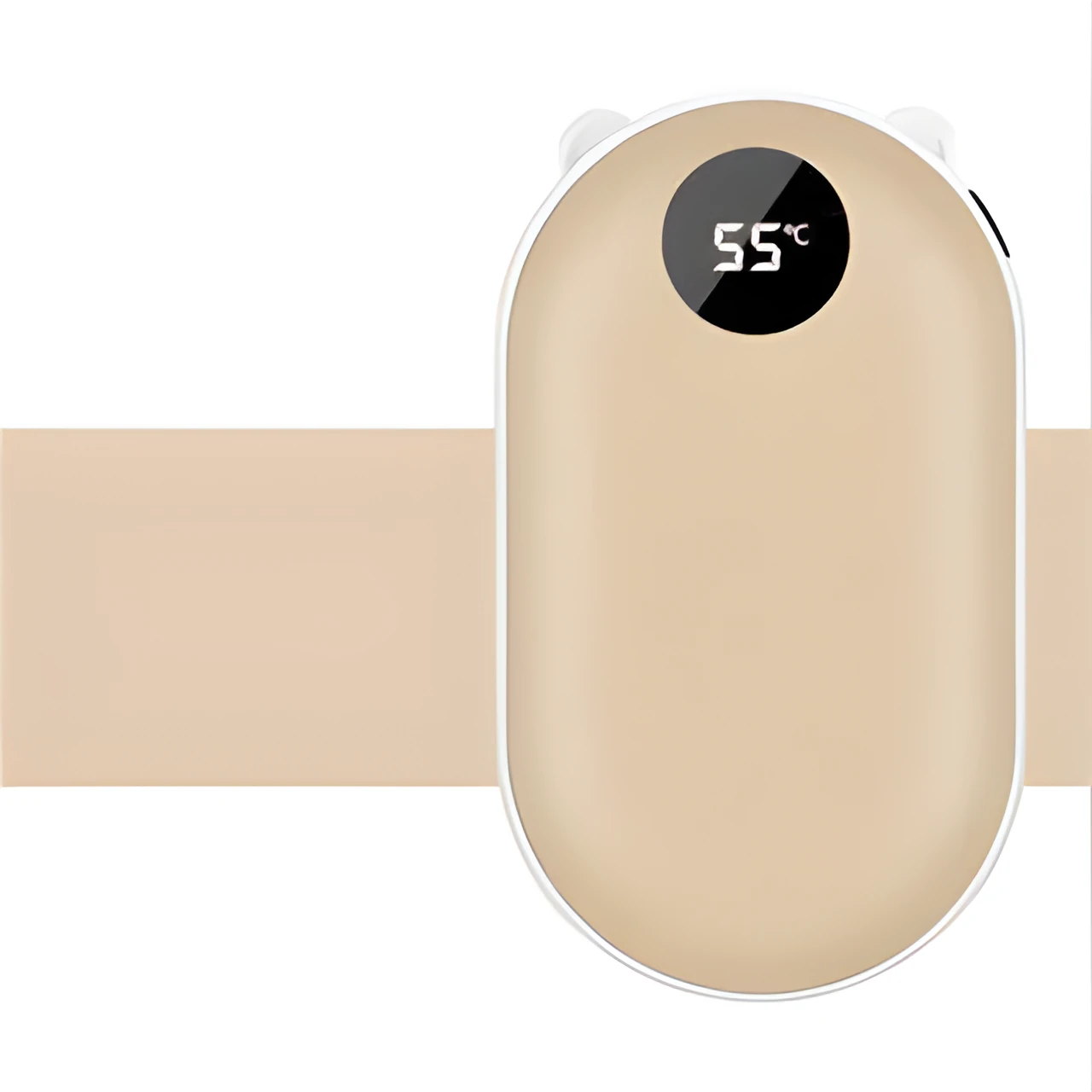 Small rectangular rechargeable hand warmer and power bank in a choice of colours including blue, gold, pink, and silver