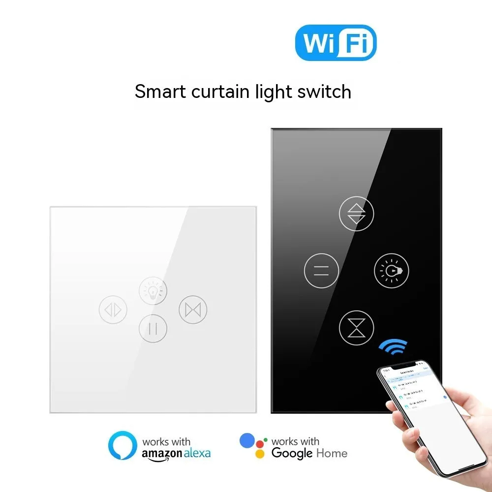 Smart curtain light touch switch plastic black white wall mount voice control