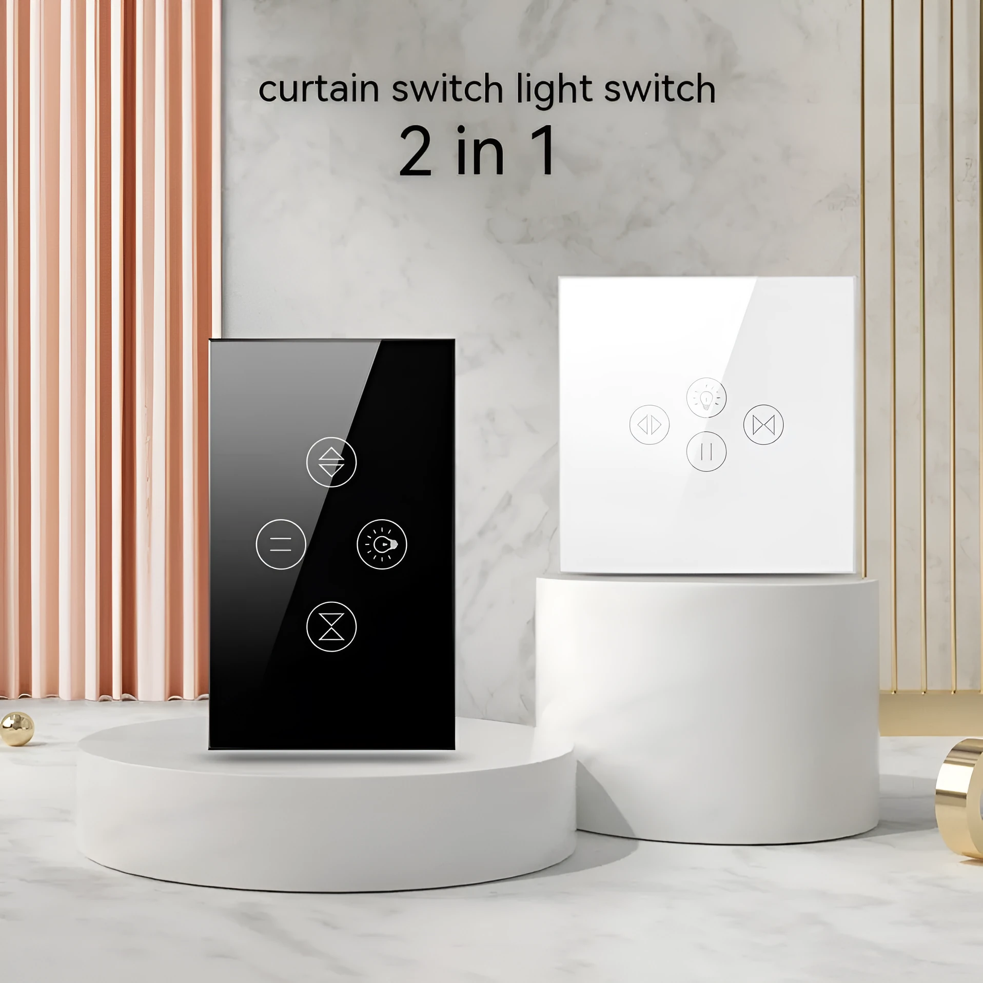 Smart curtain light touch switch plastic black white wall mount voice control
