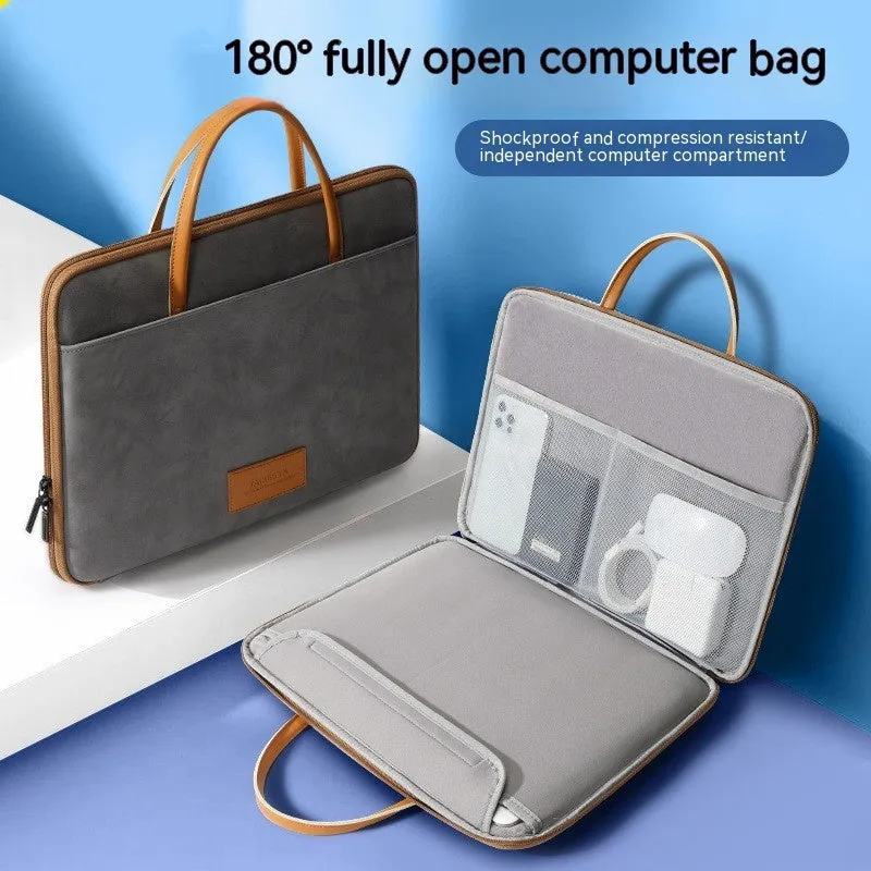 Simple Solid Color Home Laptop Bag in Imitation Leather Waterproof Wear-Resistant Anti-Seismic for 13 to 16 Inch Laptops Apricot Blue Gray Pink