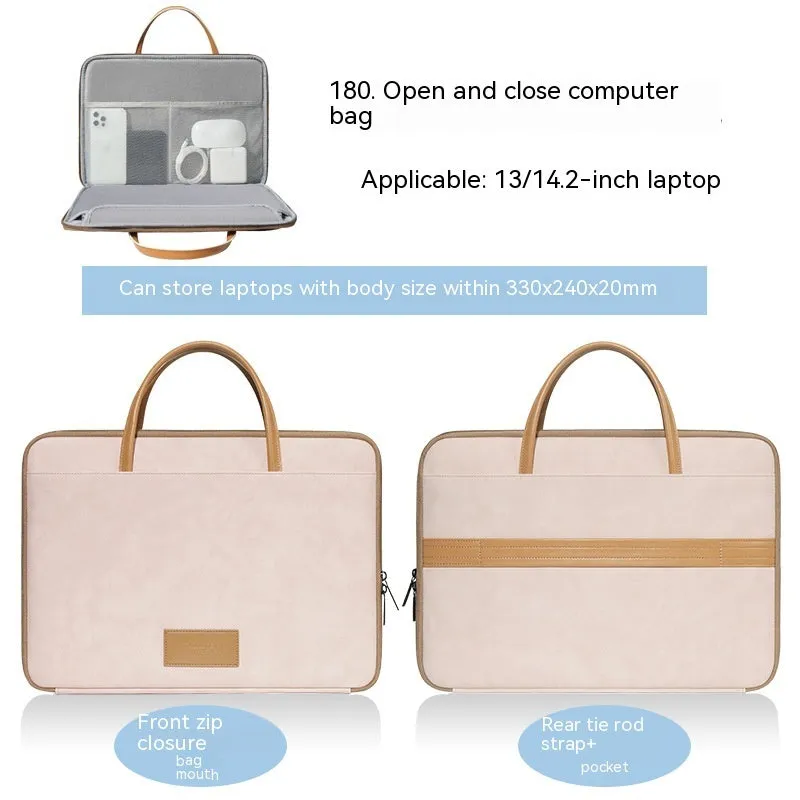 Simple Solid Color Home Laptop Bag in Imitation Leather Waterproof Wear-Resistant Anti-Seismic for 13 to 16 Inch Laptops Apricot Blue Gray Pink